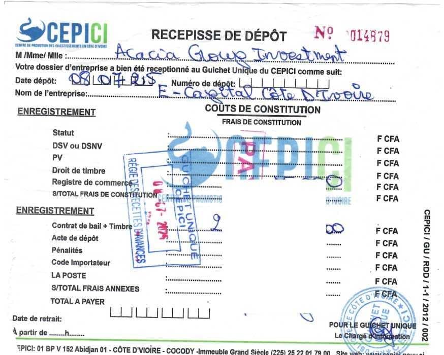 RECU-E-–-CAPITAL-COTE-D’IVOIRE--SARL